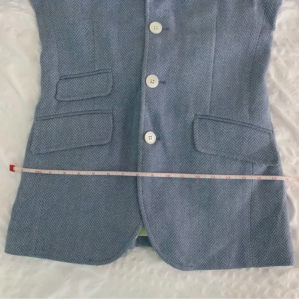 New Polo Ralph Lauren Blazer Blue Herringbone Linen Silk - Picture 12 of 16